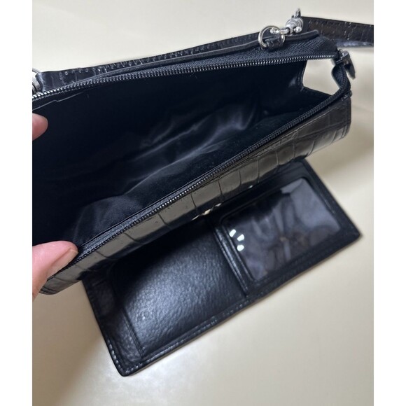 Brighton Crossbody Black Plaid Faux Croc Leather Wallet Purse Back Zip Pocket - Picture 6 of 8